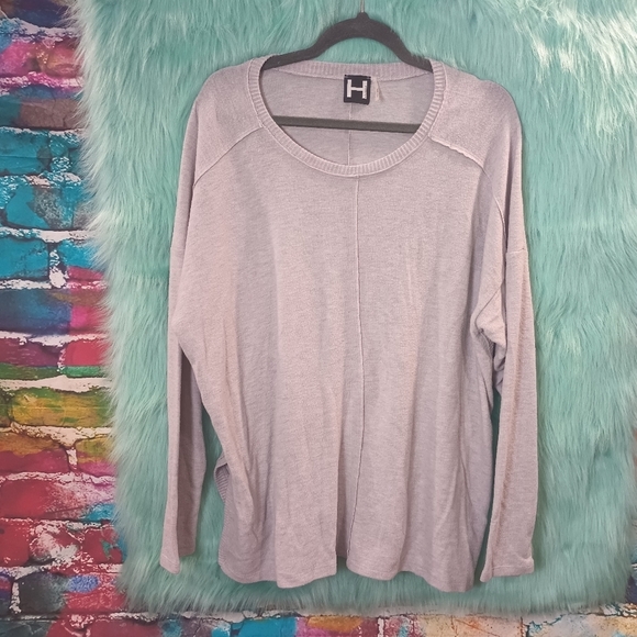 H by Bordeaux Light Gray Waffle Knit Raw Hem Sweater Size L - Picture 9 of 10